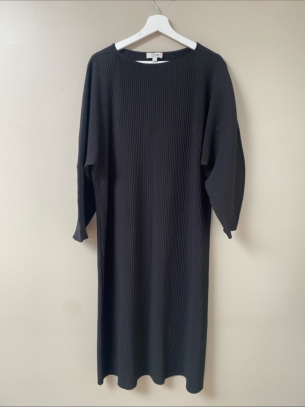 COS Black Ribbed Long-Sleeve Midi Dress